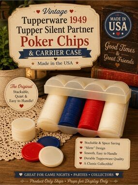 Tupperware Red, Blue & White Poker Chips with Translucent Carrier